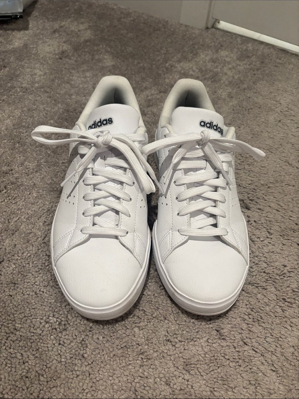 adidas White Sneakers with Navy Heel Tab